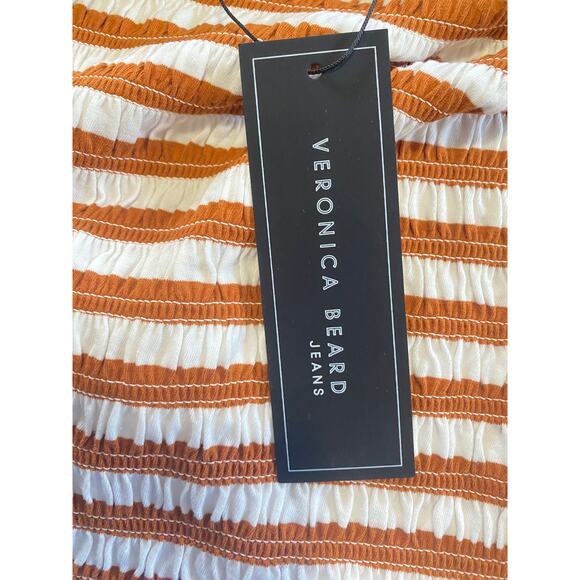 NWT VERONICA BEARD TOP MEDIUM BROWN CAFE STRIPED CROPPED PREPPY RESORT VACATION - Picture 8 of 14